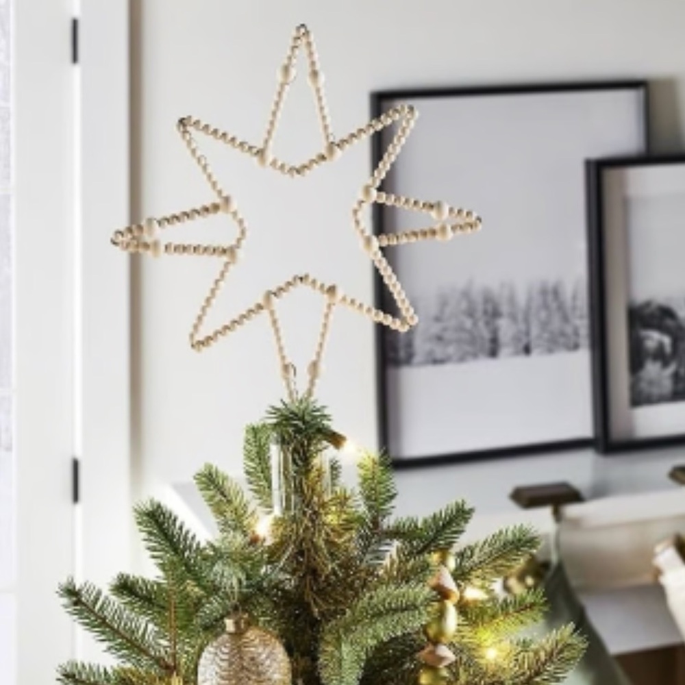 Threshold Studio McGee Wood Bead Star Christmas Tree Topper